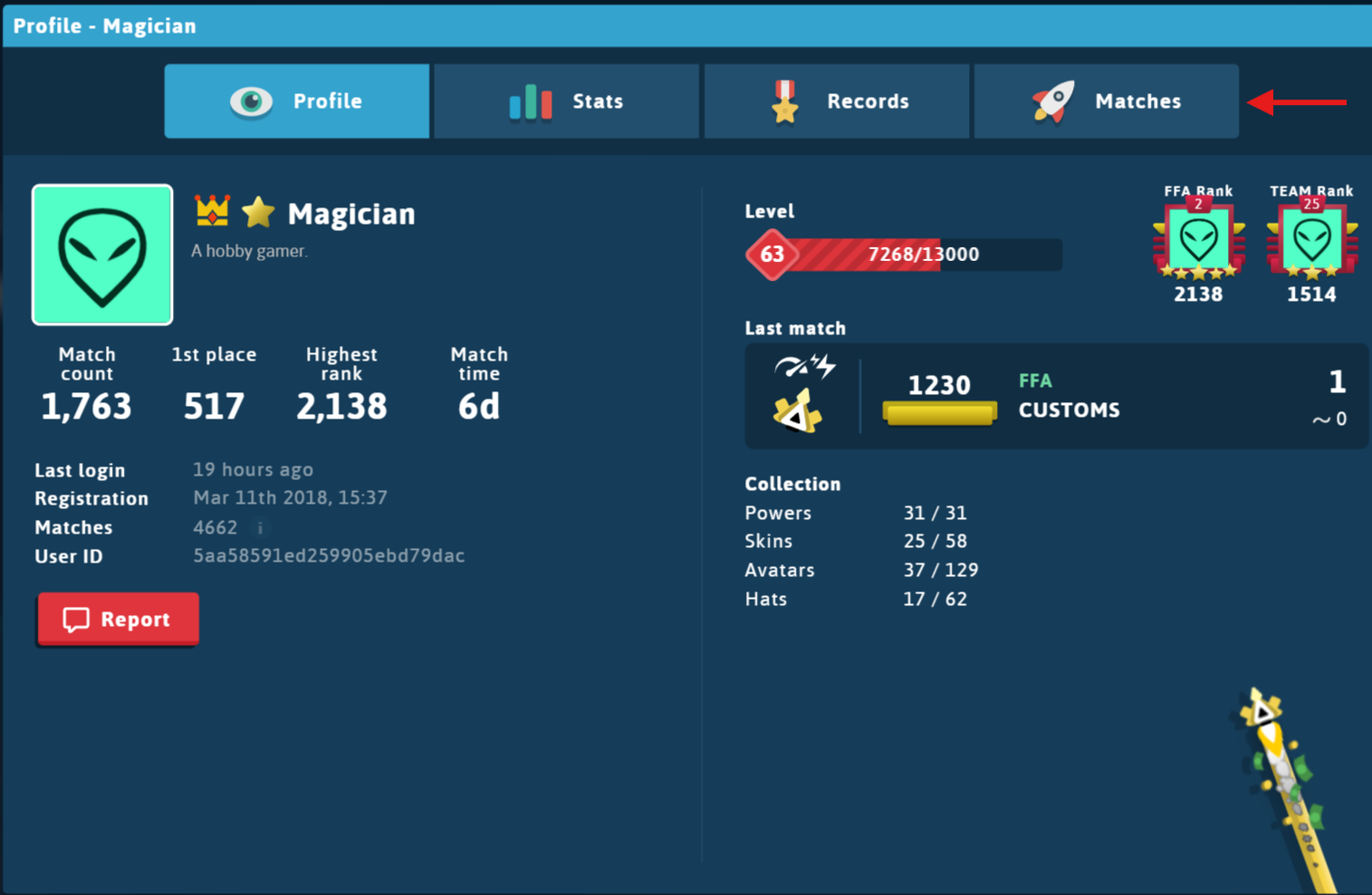 Matches Tab